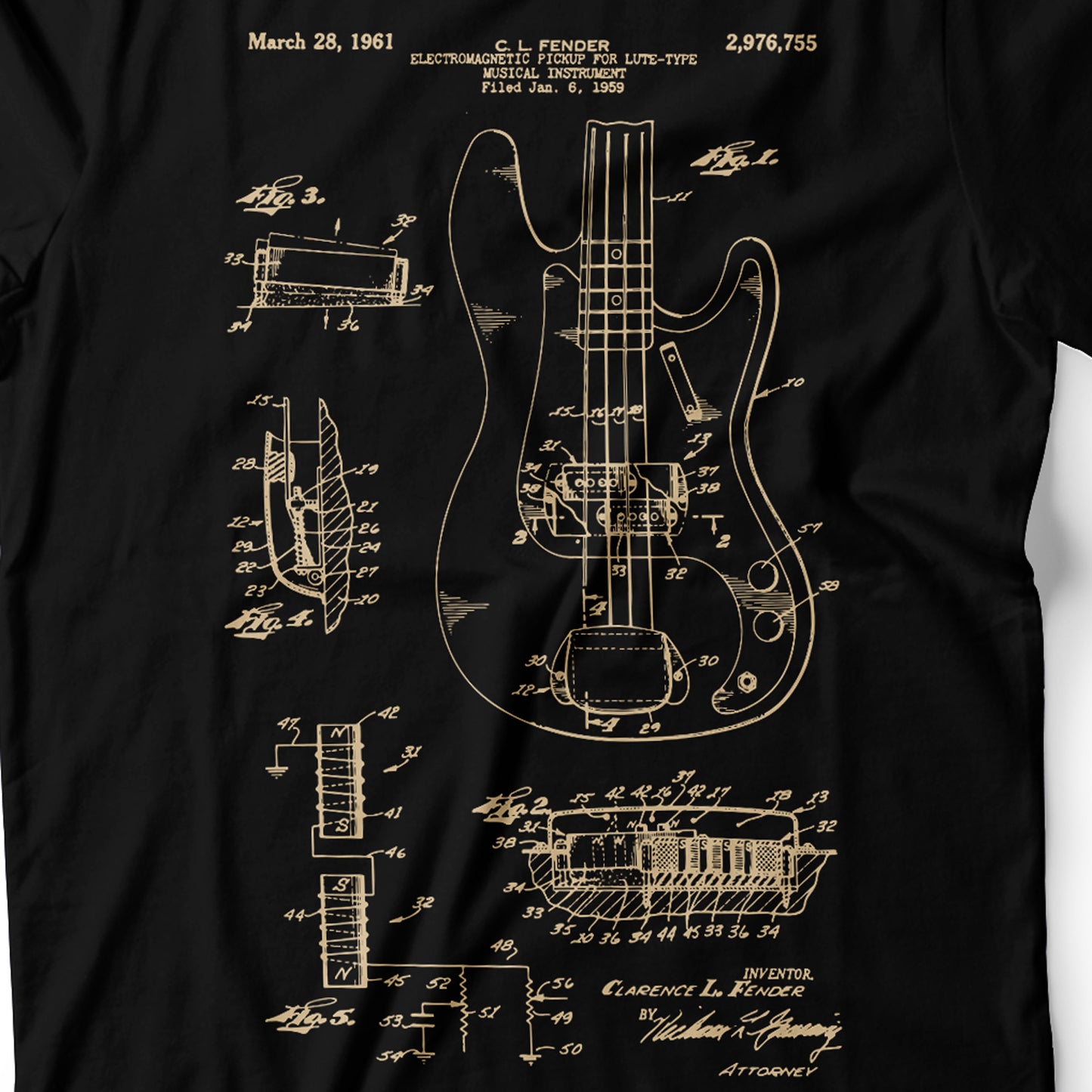 Bass Guitar Patent - Men's T-Shirt Detail